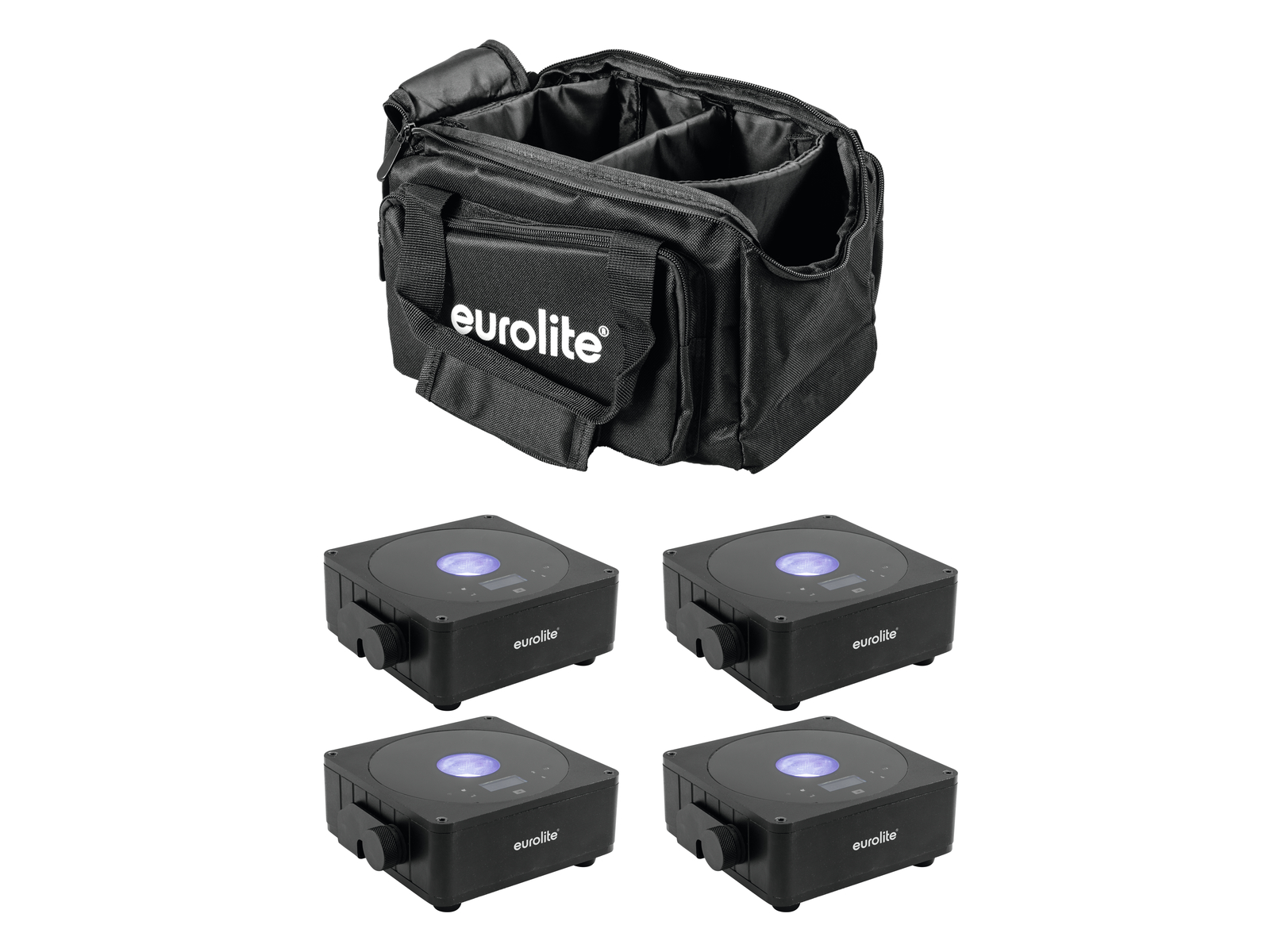 EUROLITE Set 4x AKKU Flat Light 1 schwarz + Soft-Bag