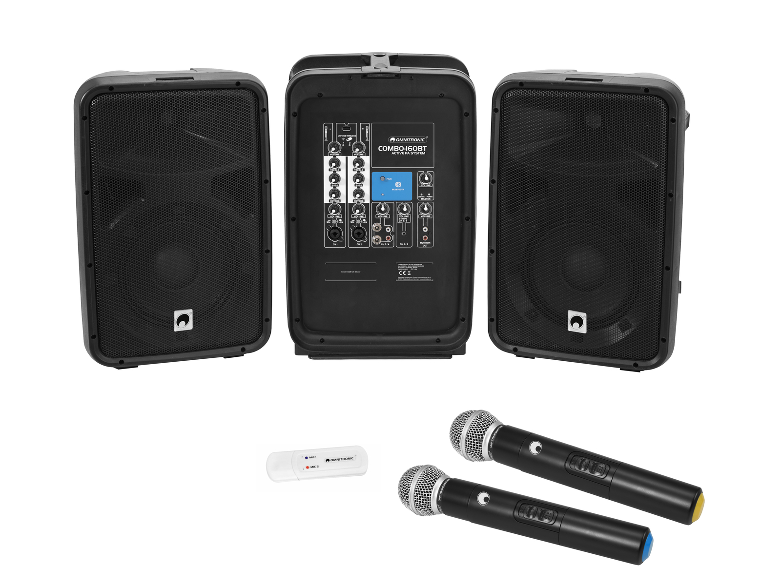 OMNITRONIC Set COMBO-160BT active PA system + UWM-2HH USB Wireless mic set