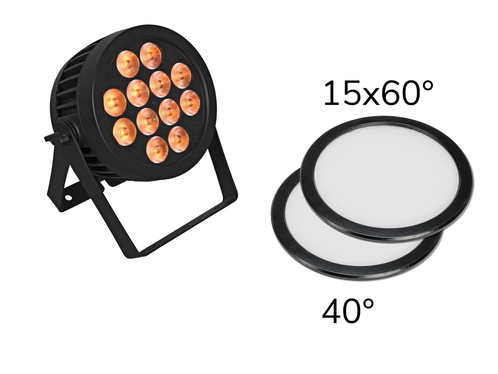 EUROLITE Set LED IP PAR 12x8W QCL Spot + 2x Diffusorscheibe (15x60° und 40°)