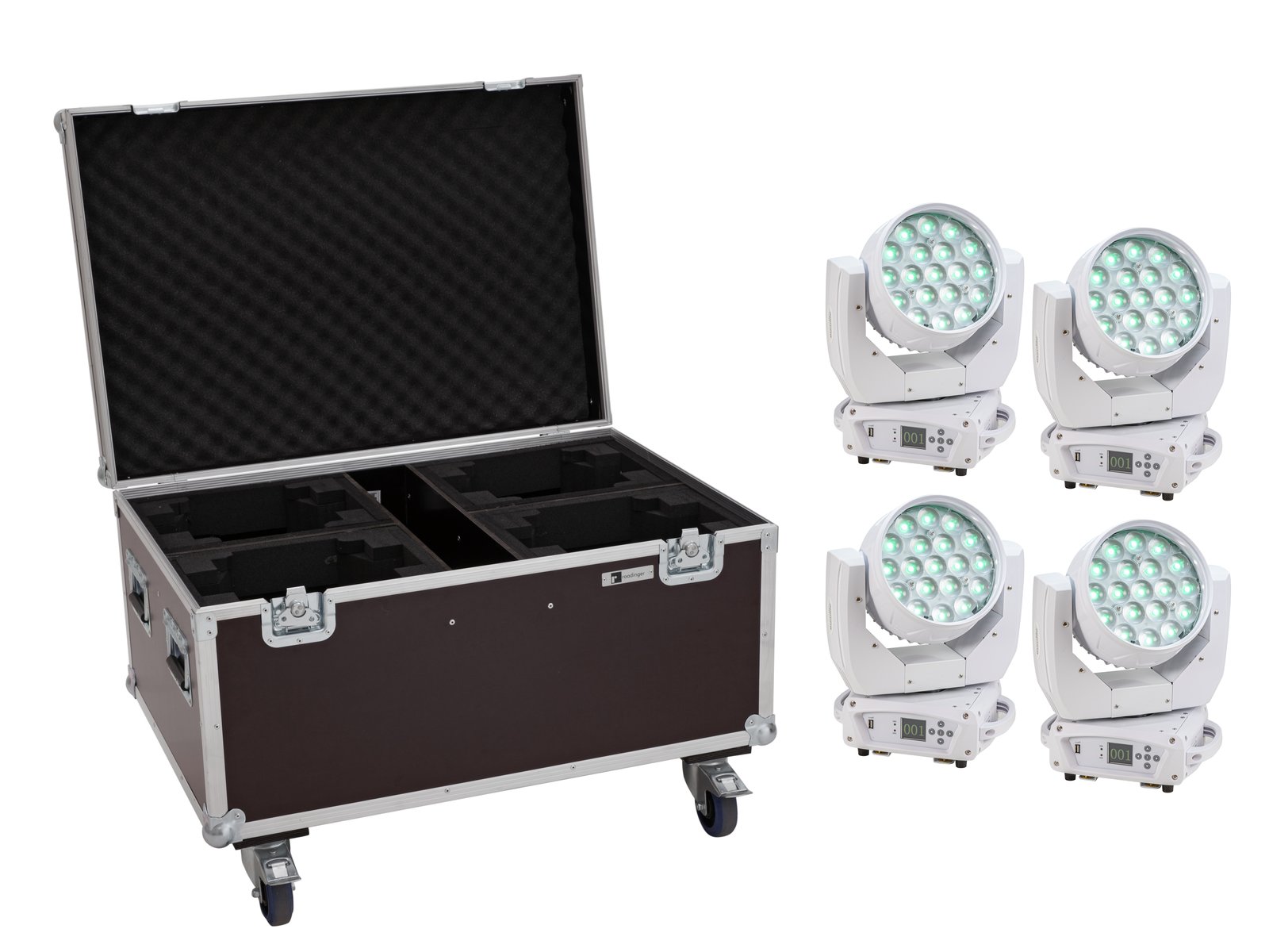 EUROLITE Set 4x LED TMH-X4 Moving-Head Wash Zoom ws + EU Case mit Rollen