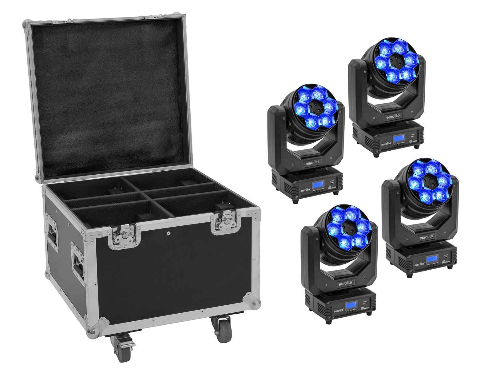 EUROLITE Set 4x LED TMH-H240 Beam/Wash/Flowereffekt + Case
