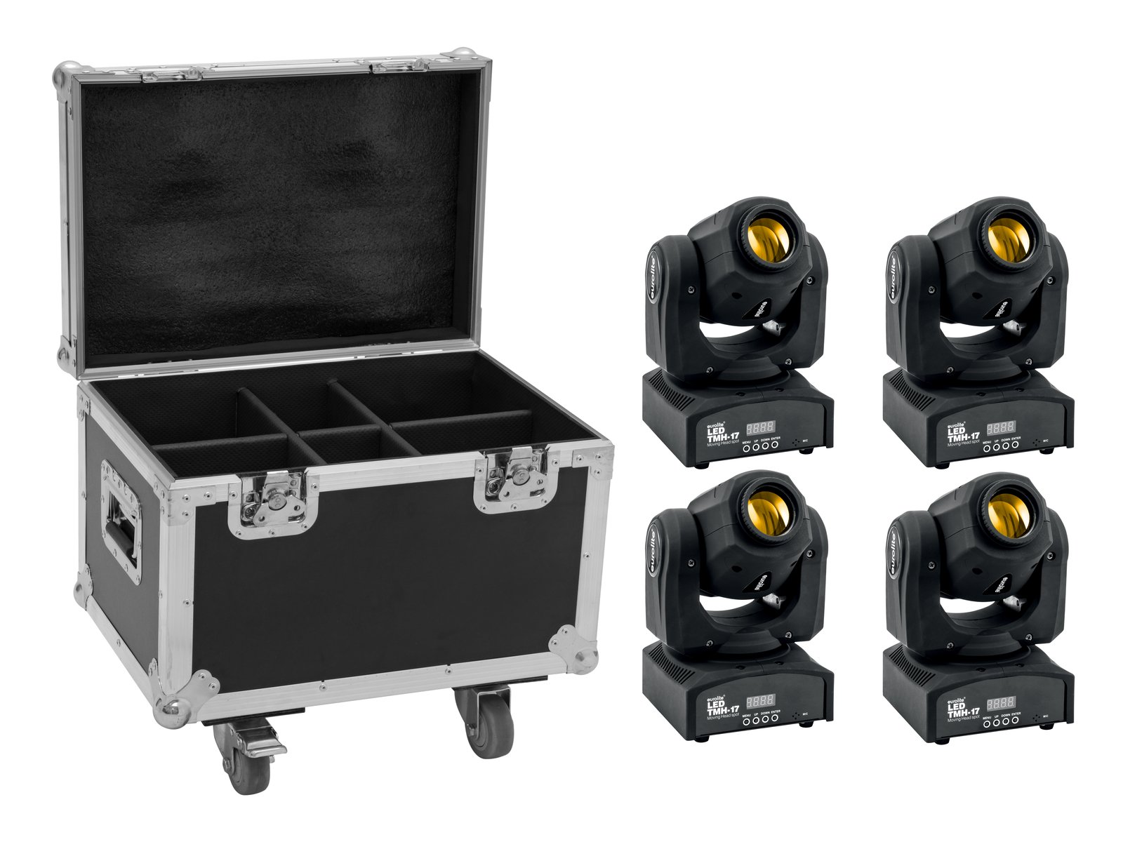 EUROLITE Set 4x LED TMH-17 Spot + Case mit Rollen