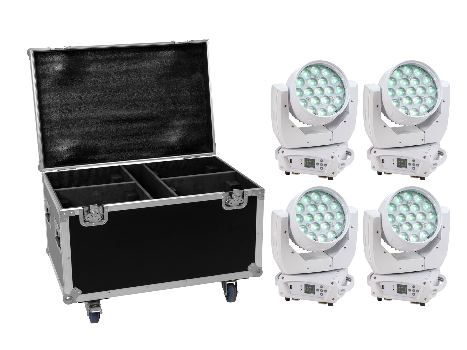 EUROLITE Set 4x LED TMH-X4 weiß + Case mit Rollen
