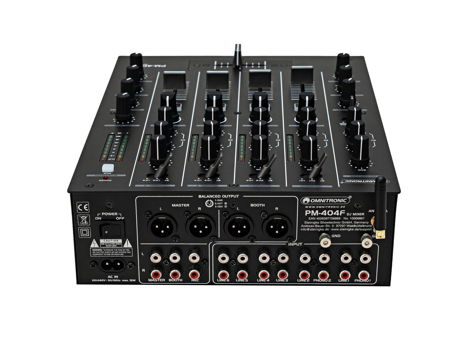 OMNITRONIC PM-404F 4-Kanal-DJ-Mixer mit Filter und Bluetooth