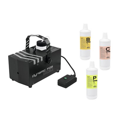 Compact fog machine with 600 W power including 3 different fog fluids