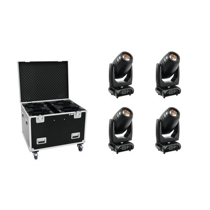 4x PRO spot, beam and washlight Moving Head including PRO flightcase with wheels