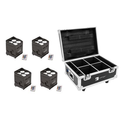 4x bright uplight wit 4 x 8 W 4in1 LEDs including PRO flightcase with charging function
