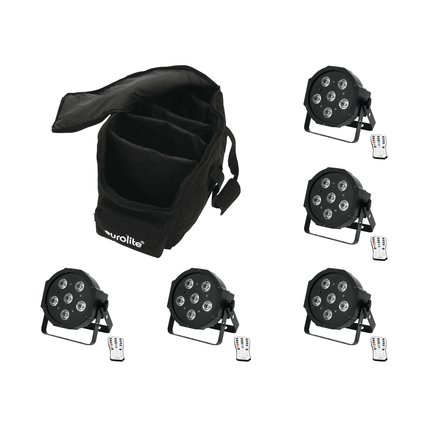 5x flat spotlight with 5x 3 W 3in1 LED including practical black soft bag