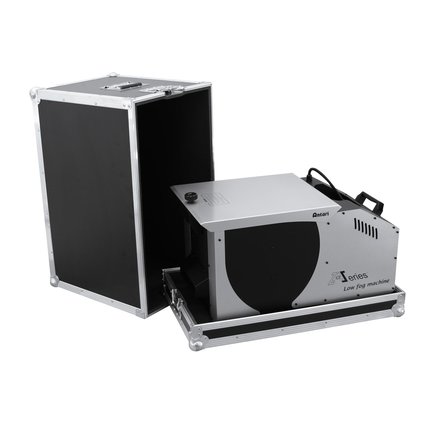 Floor fog machine with remote control or DMX, ice cube cooling including transport case