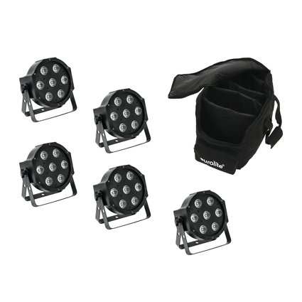 5x LED spotlight with RGBAW+UV color mixing including soft bag