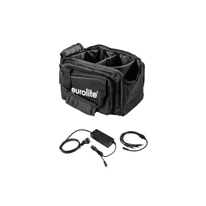 Practical black soft bag, divided in 4 compartments including power supply with cable