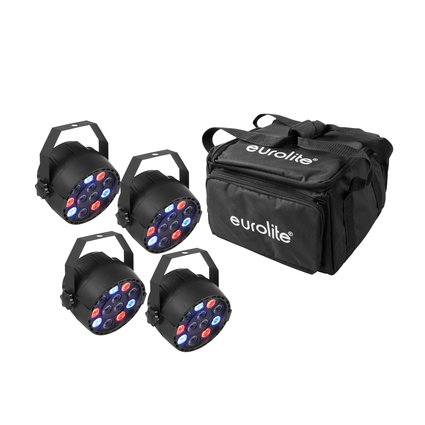 4x compact spotlight with 12 x 1 W LED in RGBW including black soft bag