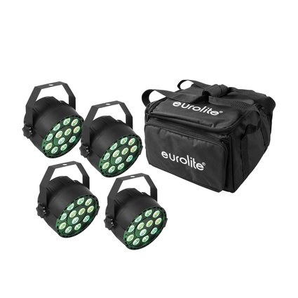 4x compact spotlight with 12 x 3 W 3in1 LEDs in RGB including black soft bag