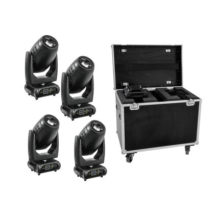 4x PRO beam/wash Moving Head with 200 W COB LED including flightcase with wheels