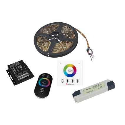 LED IP Strip 5m, wireless remote control, wireless wall dimmer and Transformer 24V