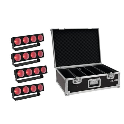 4x LED-Lichteffektleiste mit RGB-Farbmischung und IR-Fernbedienung inkl. PRO Flightcase