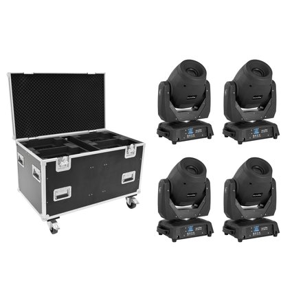 4x bright spot with 120 W LED, rotating gobos, color wheel and prism incl. PRO flightcase