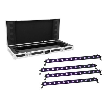 4x Light effect bar (1 m) with UV LEDs including flightcase