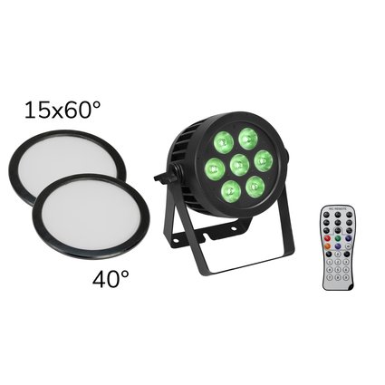 Wetterfester Scheinwerfer mit 7 SCL-LEDs und RGBA/CW/WW+UV-Farbmischung inkl. 2x Diffusorscheiben