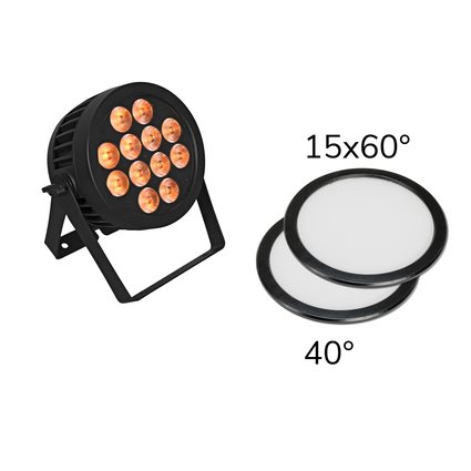 Weatherproof spotlight with 12 SCL-LEDs and RGBA/CW/WW+UV color mixing incl. 2x diffusor cover