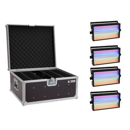 4 x appareil pour effets lumineux LED 3in1 à mélange de couleurs RGB, flightcase PRO inclus