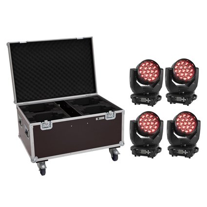 4x Washlight mit 19 starken 15-W-LEDs (4in1) und motorischem Zoom inkl. PRO Flightcase