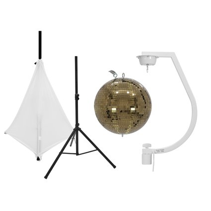 Golden mirror ball incl. stand mount with motor, tripod cover and speaker stand