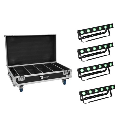 4x Battery-powered LED bar with 4in1 LEDs and remote control incl. PRO flightcase with charging function