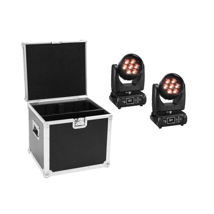 2x PRO-Washlight mit 6in1-COB-LEDs und motorischem Zoom inklusive PRO Flightcase