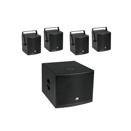 Active 12" subwoofer with DSP and Bluetooth incl. 4x 6.5" satellite speakers with bracket