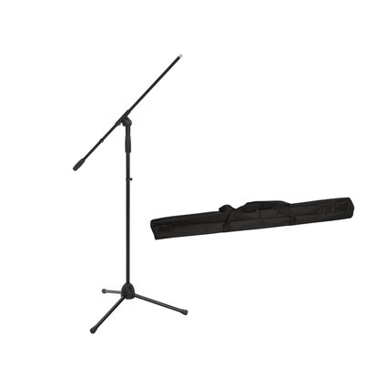 Simple microphone tripod with adjustable boom including transport bag
