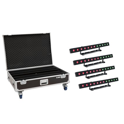 EUROLITE Set 4x LED PIX-12 HCL Leiste + Case mit Rollen
