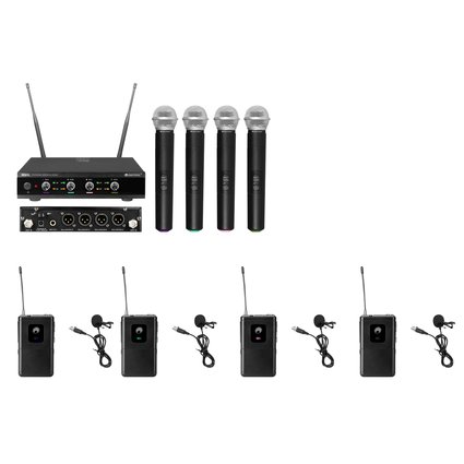 OMNITRONIC Set UHF-E4 Wireless Mic System + 4x BP + 4x Lavalier Microphone 518.7/520.9/523.1/525.3MHz