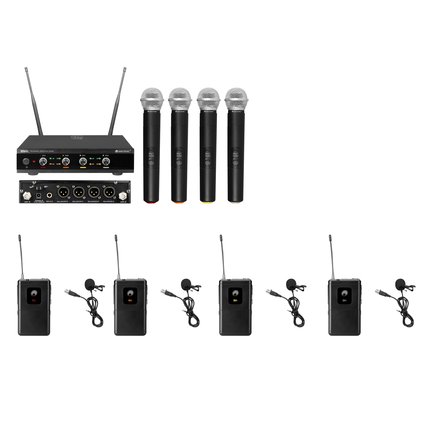 OMNITRONIC Set UHF-E4 Wireless Mic System + 4x BP + 4x Lavalier Microphone 823.6/826.1/828.6/831.1MHz