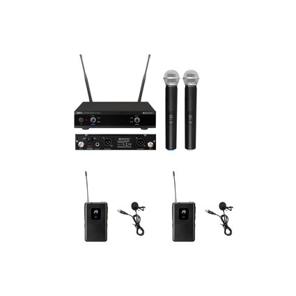OMNITRONIC Set UHF-E2 Wireless Mic System + 2x BP + 2x Lavalier Microphone 527.5/529.7MHz