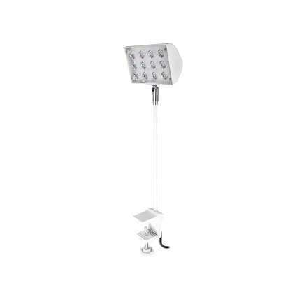 Warm white 12 W LED light on an extension arm with clamp holder