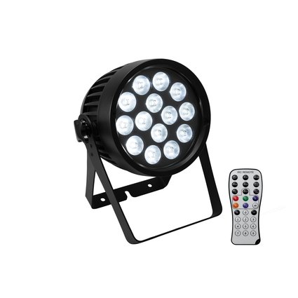 IP65 battery-powered spotlight with RGBWA+UV LEDs, QuickDMX, diffuser covers and IR remote control