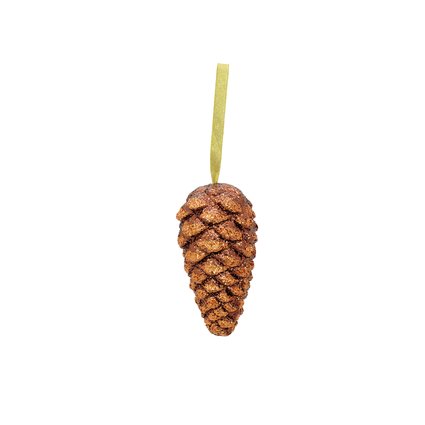 Glittering fir tree cone ornament with golden sling