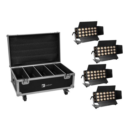 EUROLITE Set 4x LED CLS-18 QCL RGB/WW 18x7W + Flightcase mit Rollen