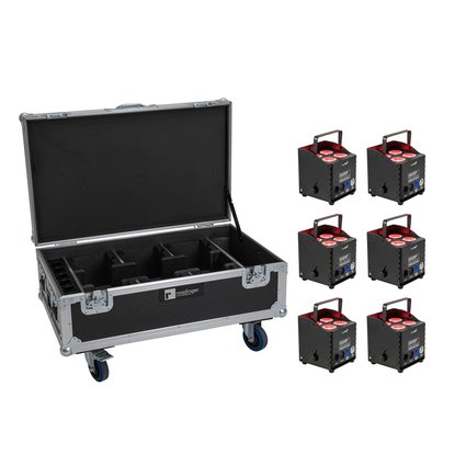 EUROLITE Set 6x AKKU UP-4 QCL Spot QuickDMX MK2 + Flightcase mit Rollen und Ladefunktion