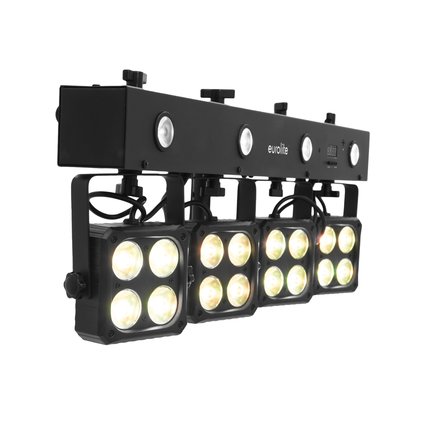 Bar with 4 RGBW spots and 4 white strobe LEDs, with QuickDMX connector (XLR)