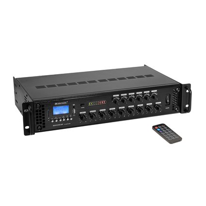 6-zone PA mono mixing amp, MP3 player & IR remote, zones adjustable, 60 W