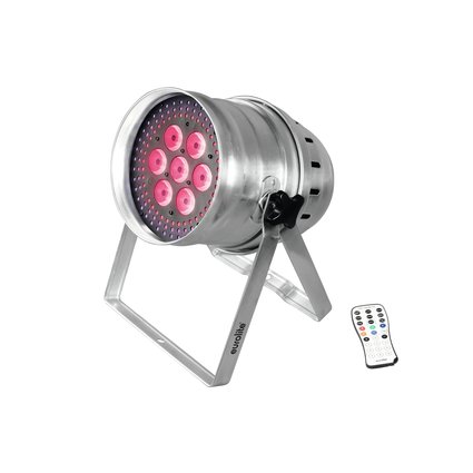 PAR-Scheinwerfer mit 7 x 12-W-6in1-LED (RGBAW&UV) und 3 Hypno-RGB-Ringen