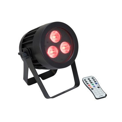 Wetterfester (IP65) Scheinwerfer mit 3 x 3in1-LED und RGBW-Farbmischung