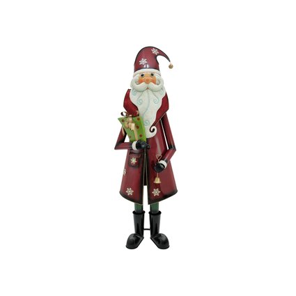 Handcrafted Santa Claus figure made of metal, with gift and bell, color finish