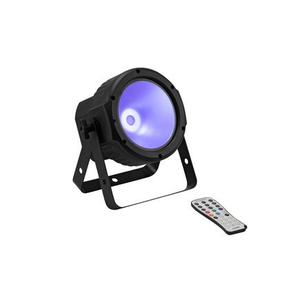 Compact UV spotlight with 30 W LED, DMX and remote control