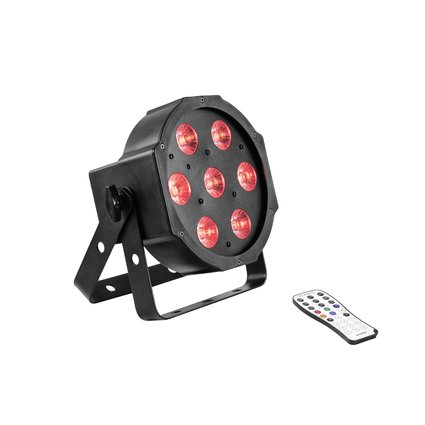 Flat LED spotlight with RGBWA+UV color mixing, incl. IR remote control