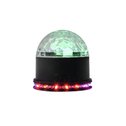 Compact mirror ball effect with a radiating dome and LED ring