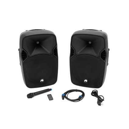 Active speaker system set with audio player, Bluetooth and wireless microphone, 150 W RMS