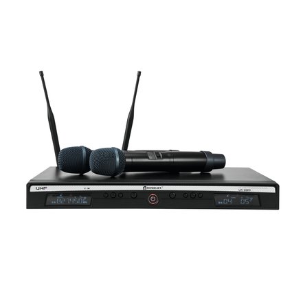 True diversity wireless microphone system with two channels, 823-832 MHz + 863-865 MHz